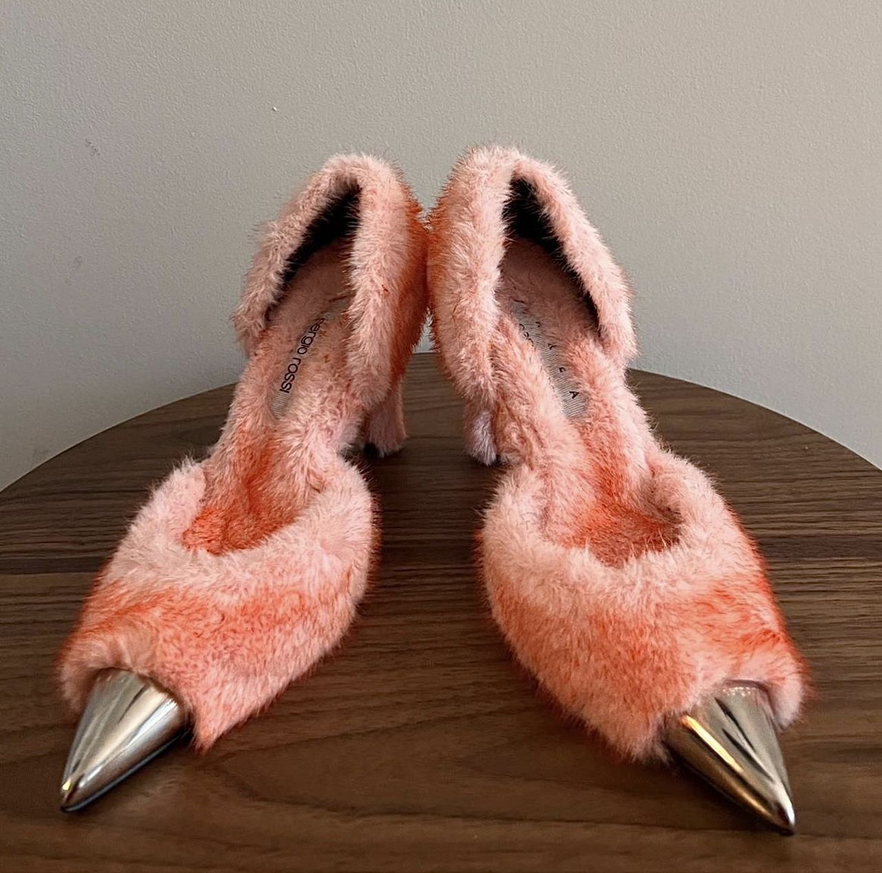 AREA x Sergio Rossi Pink/Orange Furry Spike Heels – Limited Edition Statement Shoes