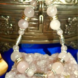 Bracelet rose courose quartz framed with silver colored Fobs Size medium