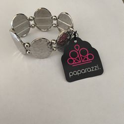 NWT Paparazzi Silver Stretch Bracelet with Disc Design
