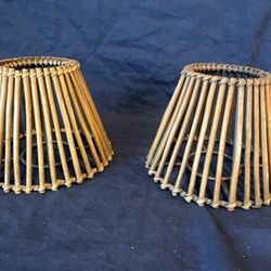 Vintage Small Rattan Boho Bell Lamp Shades 