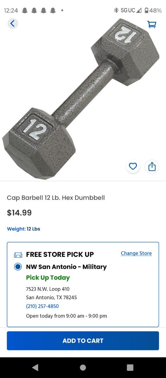 12 Lb. Weights 12 Pound Dumbbells Hand Weights Gym Stuff CAP Hex CAP Cast Iron for Sale