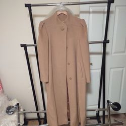 Long Warm Coats Tan 100 Wool  All Size 9/10 Long Fur Coat With Leather Belt/ Long Fur Coat