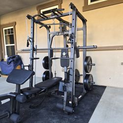 | Smith Machine 1001 | Squat Rack | 230lbs Bumper Weight Plates | Multi-Use Adj Bench | Barbell | Gym Equipment | Fitness | Excercise | FREE DELIVERY 