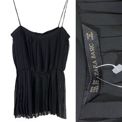 Zara sheer pleated peplum spaghetti straps black blouse Size XS elastic waist