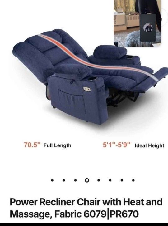 Power Recliner Chair with Heat and Massage, Fabric 