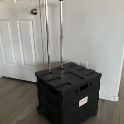 Office Depot Brand Mobile Folding Cart With Lid, 16"H × 18"W x15"D, Black Crate Shopping Trolley Collapsible Black Rolling Dolly Cart Multi-Functional