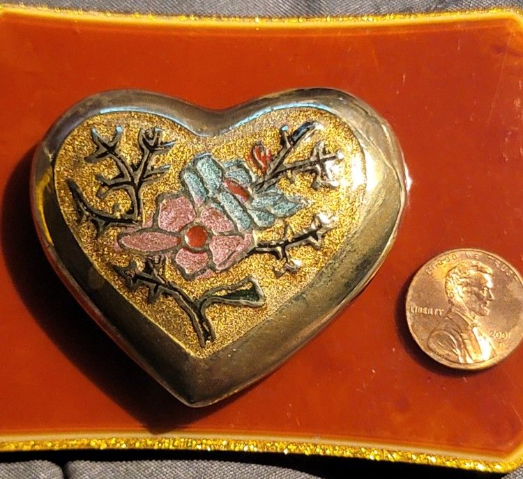 Vintage Solid Brass Heart Paper Weight Or Knick Knack