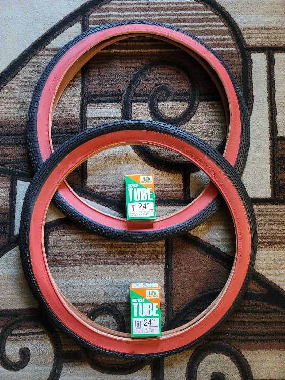 NEW Bicycle Bmx Cruiser Tires 24" Red Wall 