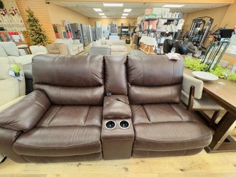 Brown Reclining Loveseat with Center Console