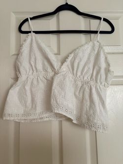 White Tank Babydoll Top with Floral Pattern NWOT