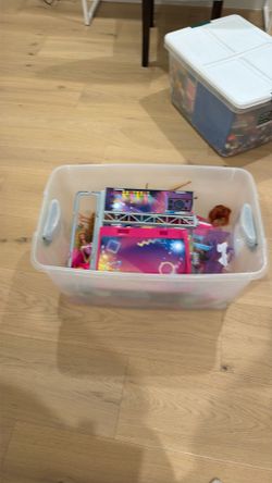 Box of Barbies and accessories