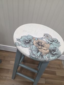 Refinished Bar Stools Set of 2 – Blue Coastal / Cottage Style