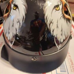 VCAN American Eagle Motorcycle Helmet Model V531 Glossy Black Size Medium