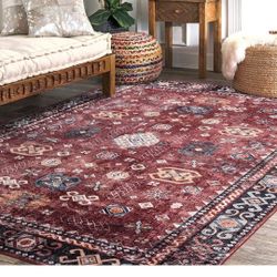 Area Rug 6x9 Washable Rug for Living Room, Moroccan Tribe Boho Bedroom Rug, Honeycomb Non-Slip Non-Shedding Soft Faux Wool Vintage Carpet for Dining R