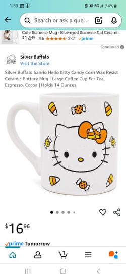 Silver Buffalo Sanrio Hello Kitty Candy Corn Wax Resist Ceramic Pottery Mug