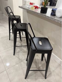 3 Black Metal Bar Stools