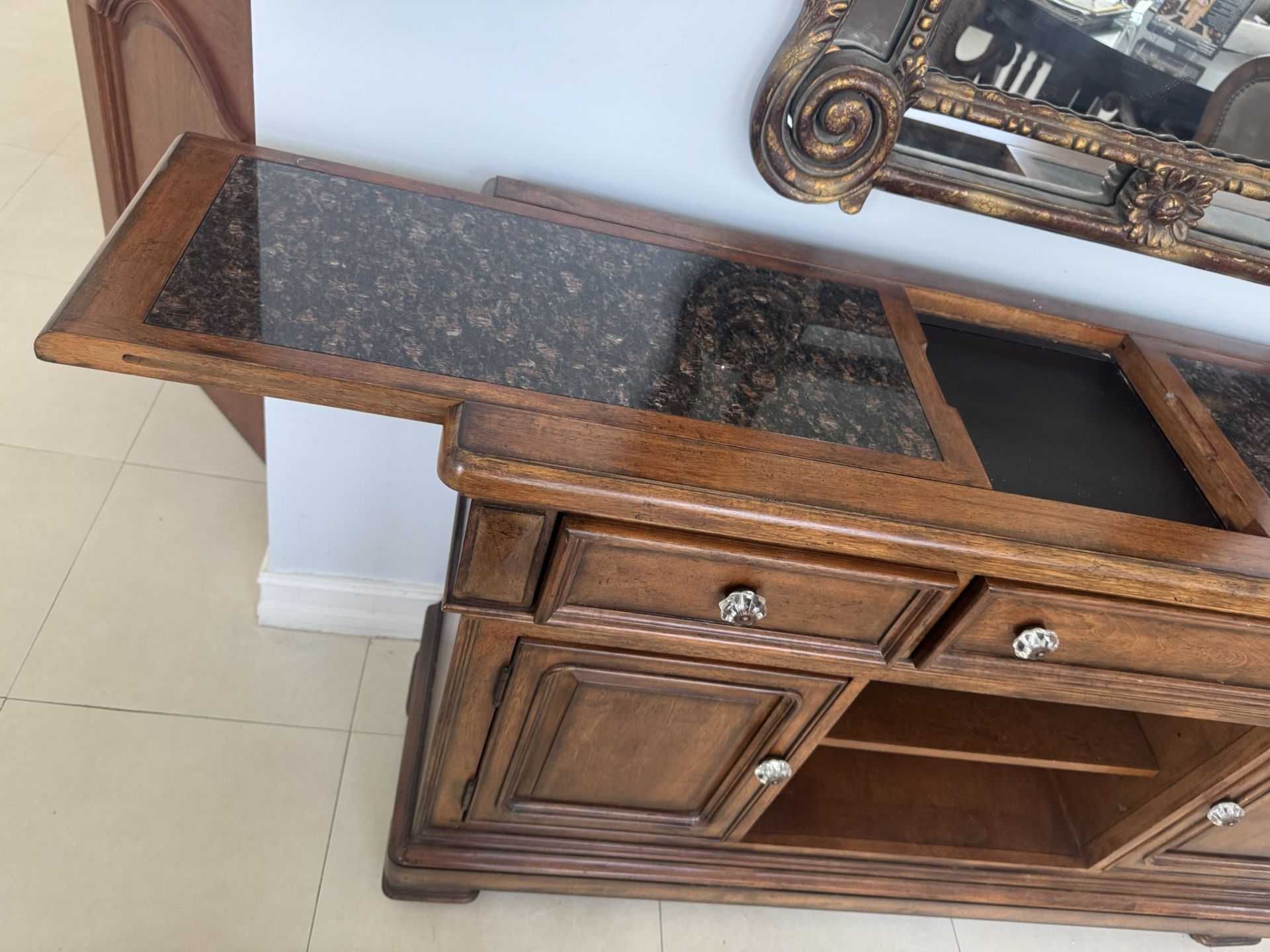 Solid Wood Sideboard Buffet with Granite Top β Classic Style