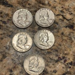 Franklin Silver Half Dollars Five For One Price