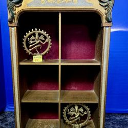 Vintage Wood Red Velvet Wall Curio Cabinet Wall Shelf Display Shelf 17"×10"