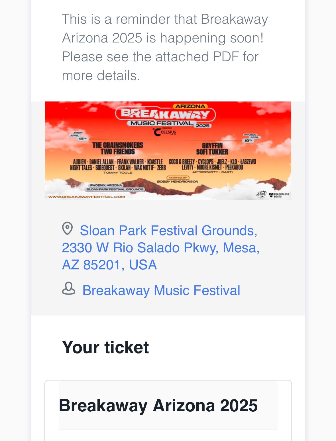 Phoenix Breakaway Festival VIP Friday 4/18