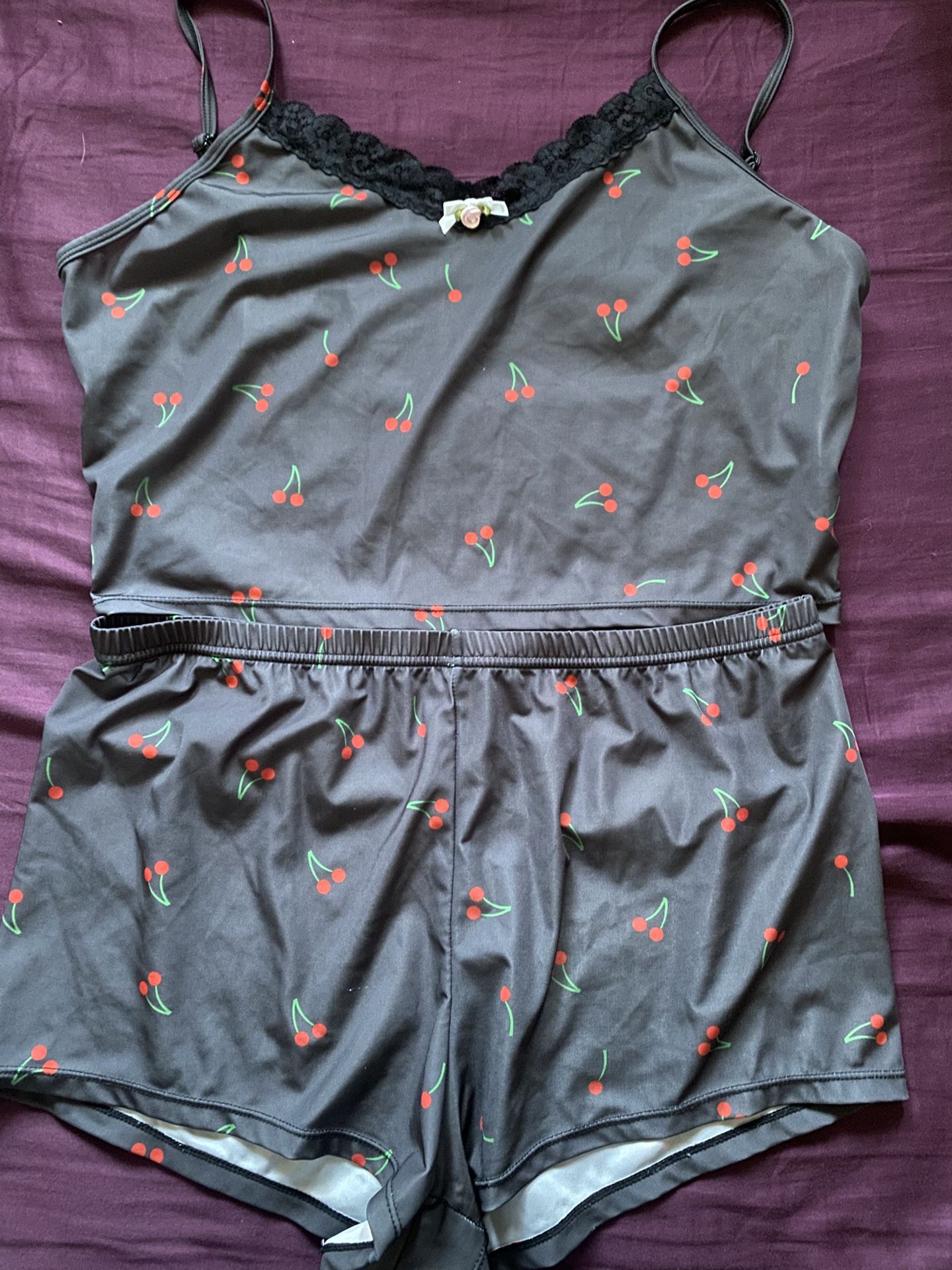 Black cherry print pajama set