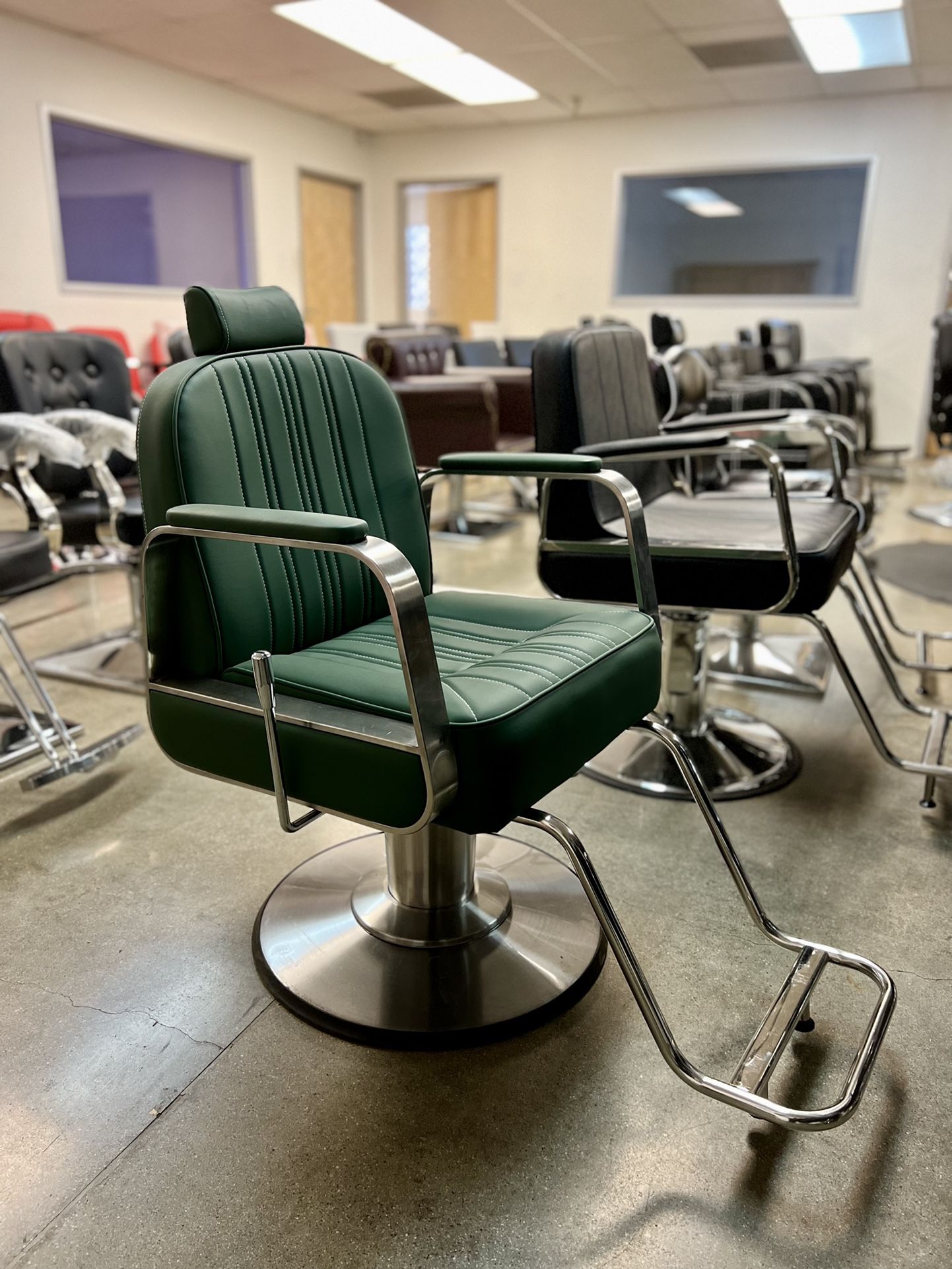 Green Salon Chair for Hair Stylist, All Purpose Hydraulic Barber