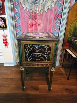 Vintage Handpainted Whimsical Accent Table Cabinet 28.5"×14.5"×16"