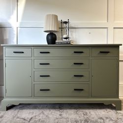 Solid Wood Refinished Modern Green Credenza / Buffet / Dresser / Sideboard / Nursery
