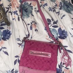 Pink Coach Bag With A Long Strap