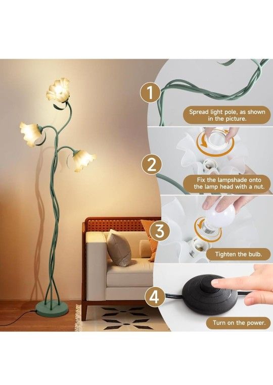 3 Heads Flower Floor Lamp for Living Room, 3 Color Temperatures Tall Corner Floor Lamp with Adjustable Gooseneck for Bedroom Decor Reading, Modern Sta