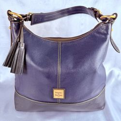 VTG Dooney & Bourke Bag Sophie Hobo Pebble Leather Navy Blue Red Lining 90s
