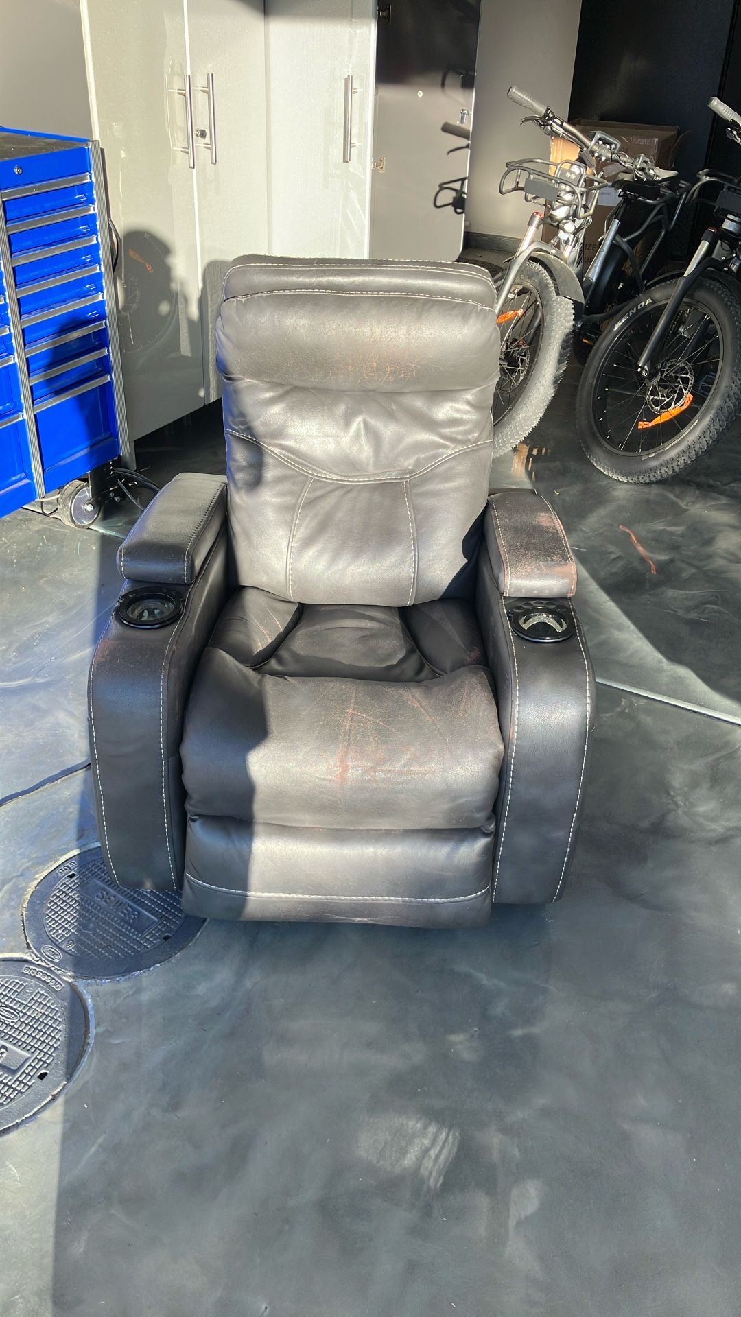 Gray Leather Electric Recliner
