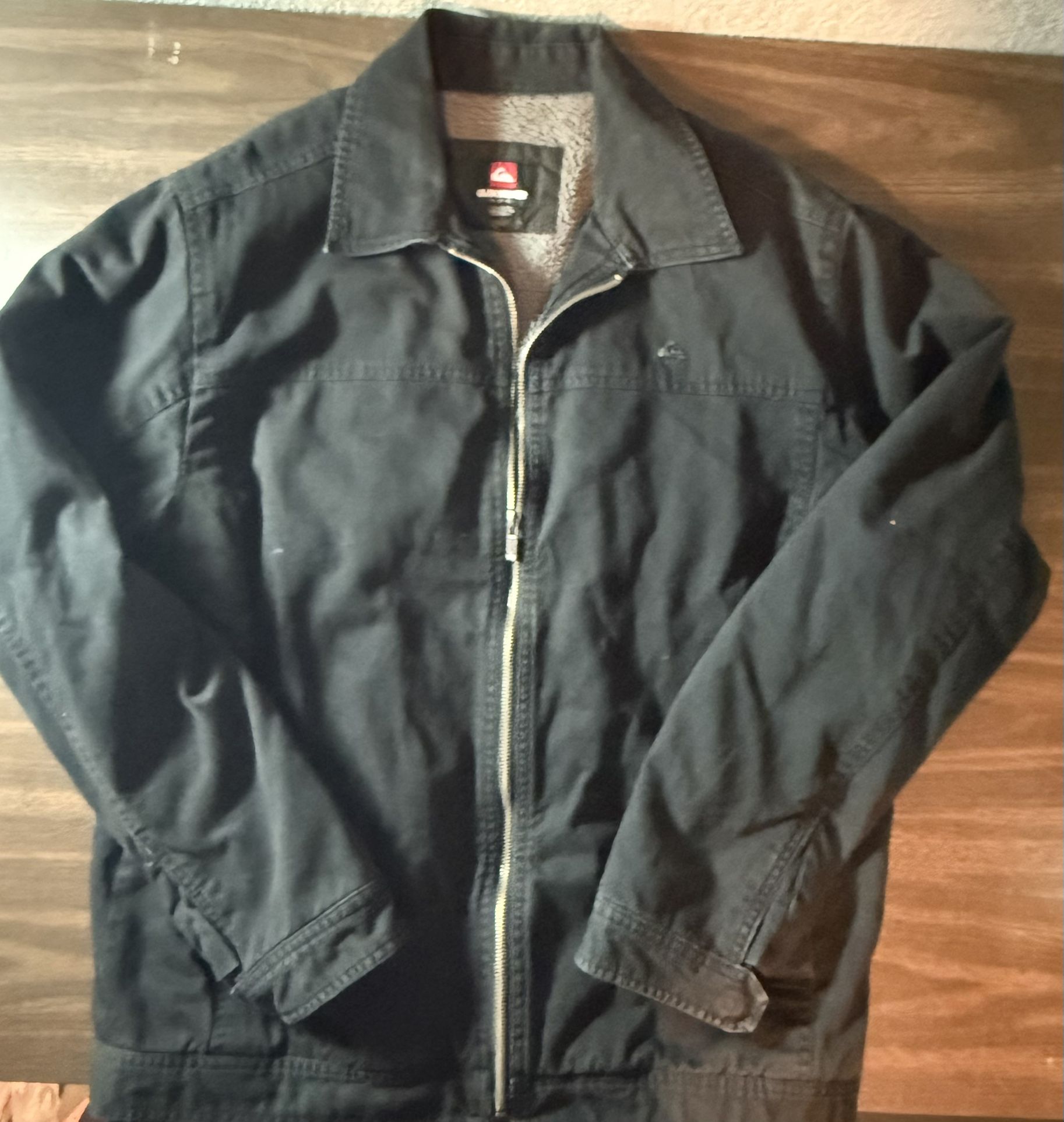Quicksilver Sherpa Lined Bomber Utility Jacket Black Size Large Full Zip Warm