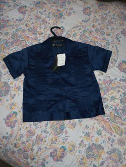 Boy's Navy Guayabera Shirt 