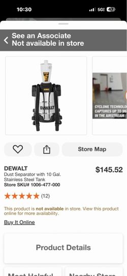 DEWALT Dust Separator with 10 Gal. Stainless Steel Tank