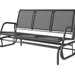 Outsunny 3-Person Outdoor Patio Glider Bench, Porch Glider Swing with 3 Seats, Breathable Mesh Fabric, Metal Frame, Black