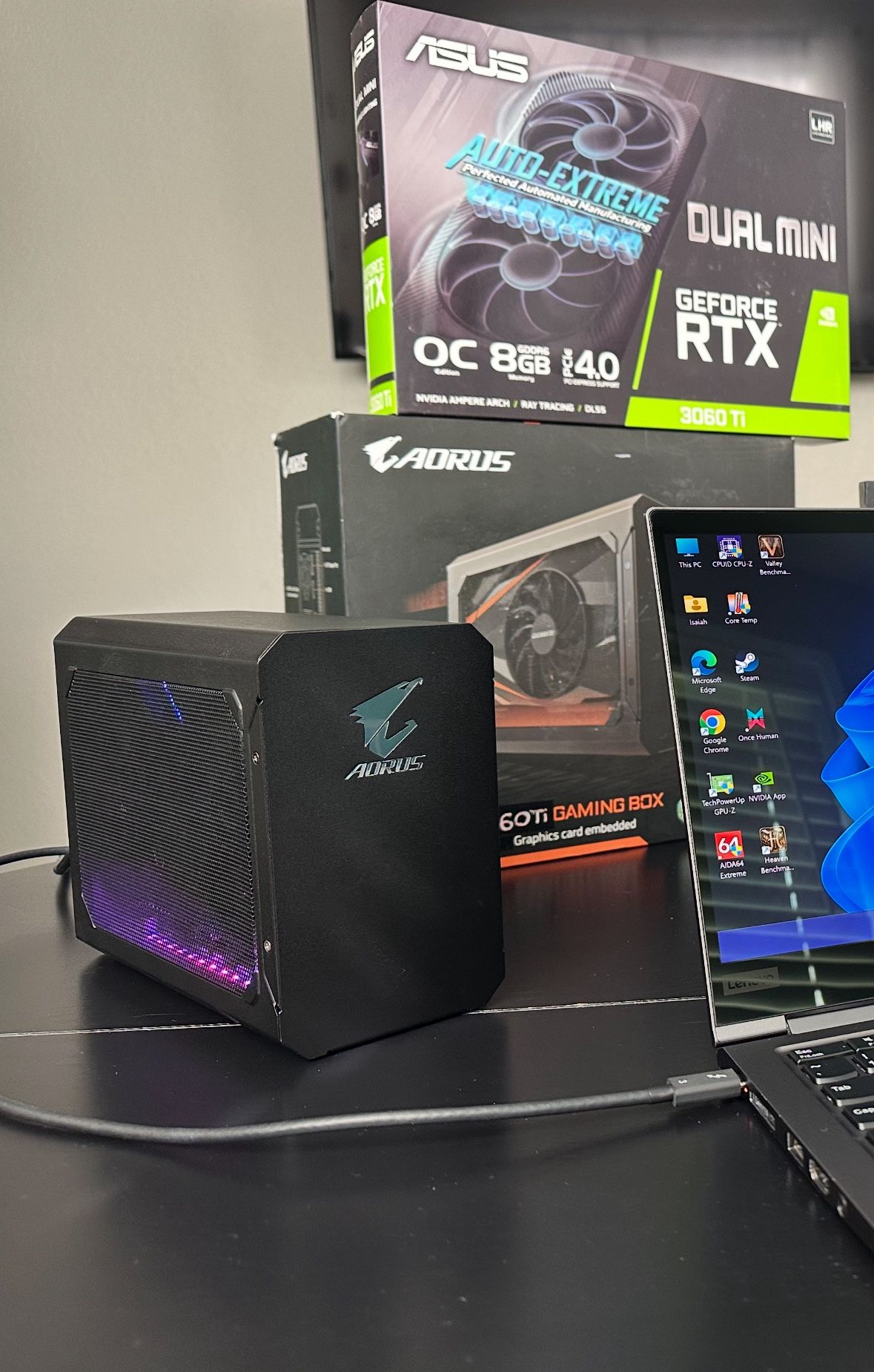 asus 3060 ti dual mini OC / Aorus gaming box external gpu egpu graphics card RTX3060TI