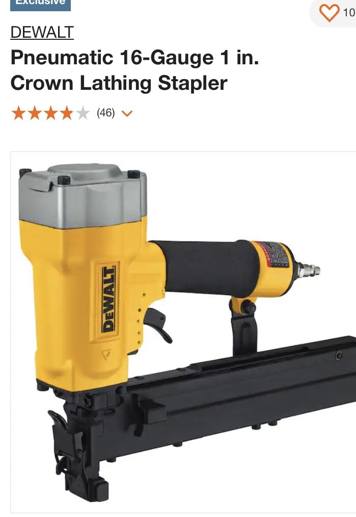 DEWALT Pneumatic 16 Gauge 1 in. Crown Lathing Stapler
