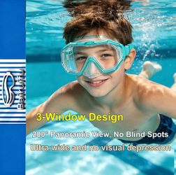 Kids Swim Goggles Snorkel Mask, Latest 3-Window Lens Wide Vision, Crystal Clear, Swimming Goggles Soft Nose Cover• Typical Price $23.99