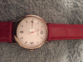Nine West Silver Tone Watch with a Red leather band