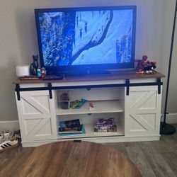 Farm TV stand With Rolling Doors