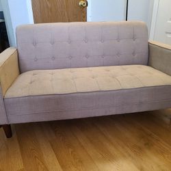 Small Fabric Sofa Couch Neutral Tan Beige