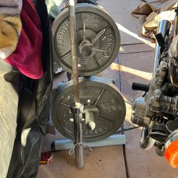 Olympic Weight Set With Curl Bar.