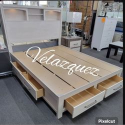 ✅️✅️Queen Platform Bed - Bookcase Headboard with Built-In LED Lights✅️✅️
