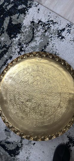 RARE vintage 23” Hand Etched Brass Platter Hanging