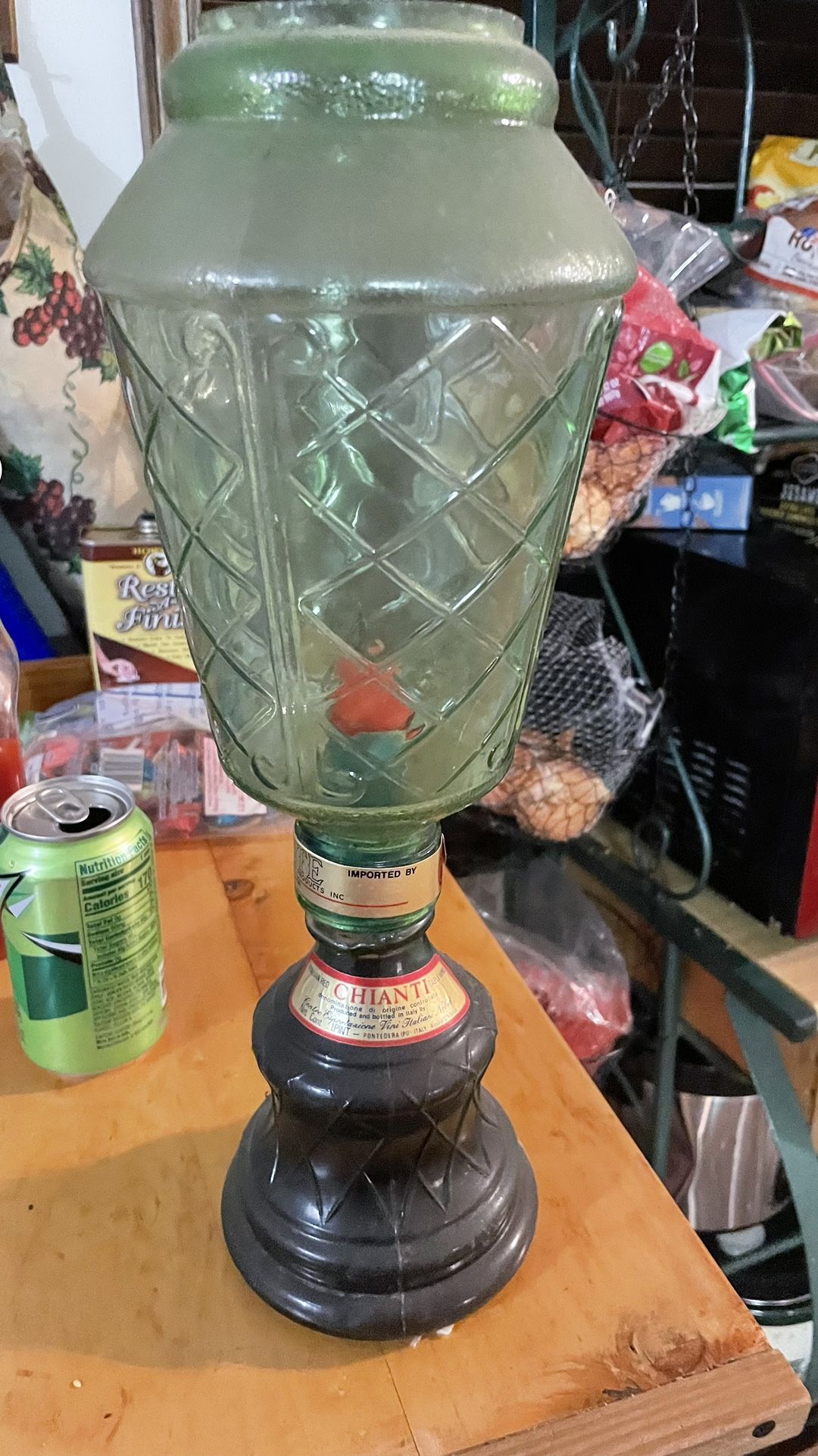 Vintage Green Crackle Glass Italian Wine Candle Lamp