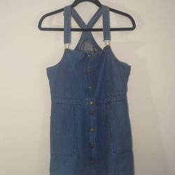 button up denim overalls dress