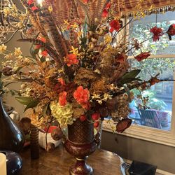 2  - Flower Arrangements With Hand Painted Vases