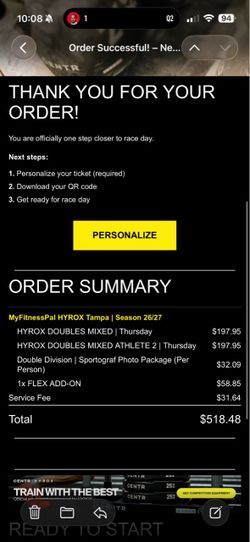 🎟️ HYROX TAMPA MIXED DOUBLES TICKETS – THURSDAY 📸 (with Photo Package included!)  Thursday, October 22 | Mixed Doubles (Open)  PLUS 2 Spectator Tick