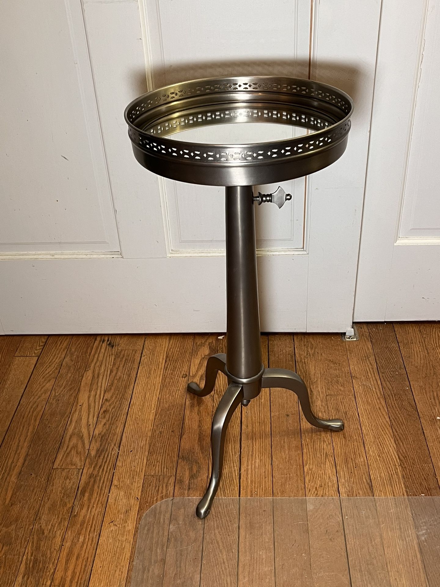 Adjustable MCM Mirror Top Drink Table (25”-39”H x 12”Dia)